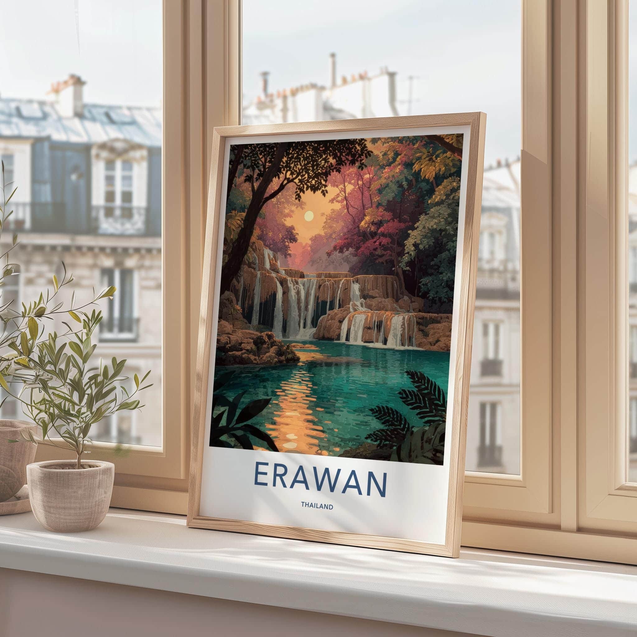 Erawan Poster - Thailand Travel Art - Tropical Cascading Water Home Decor