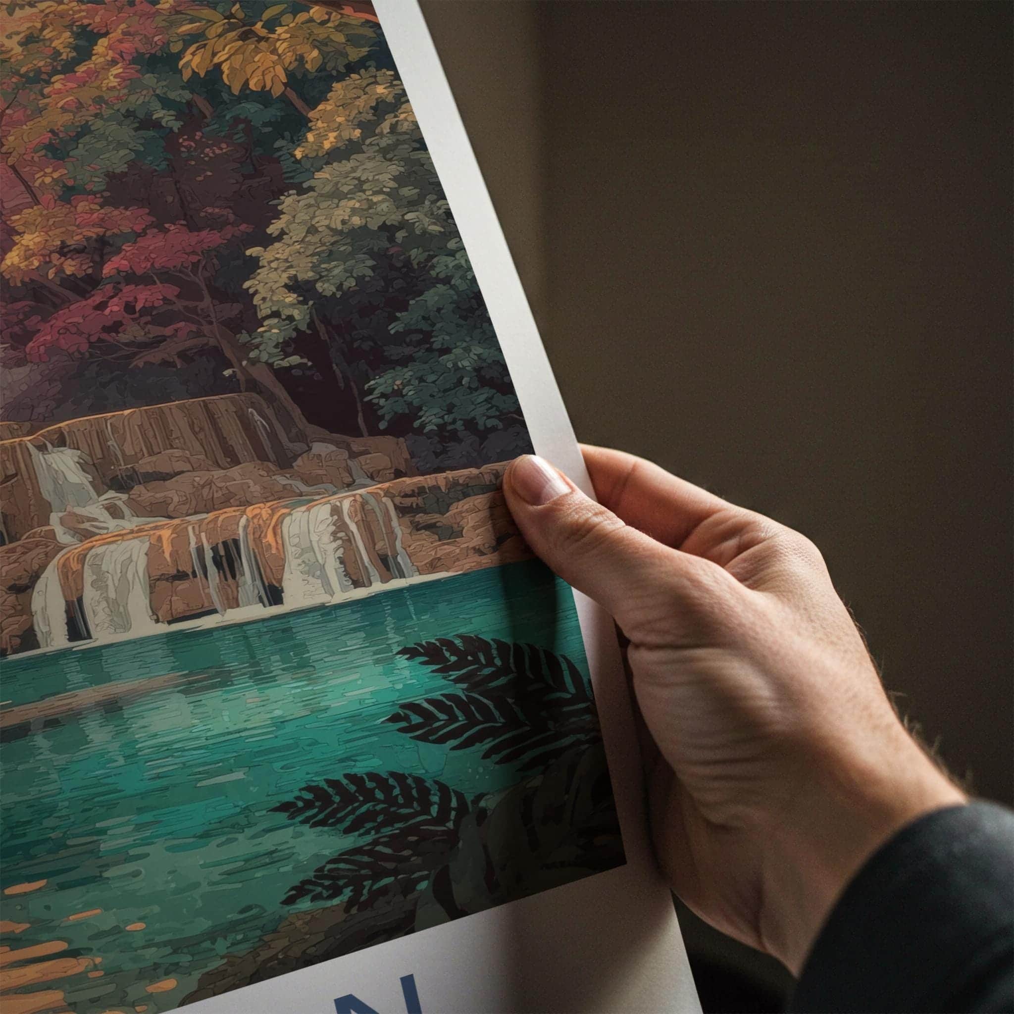 Erawan Poster - Thailand Travel Art - Tropical Cascading Water Home Decor
