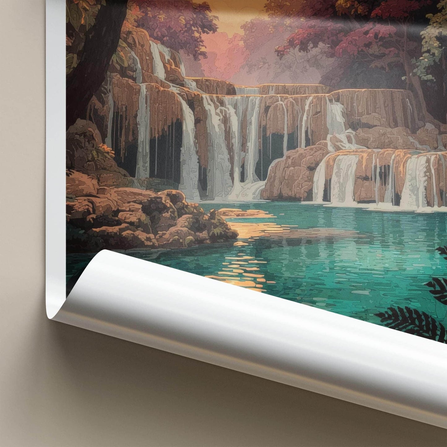 Erawan Poster - Thailand Travel Art - Tropical Cascading Water Home Decor