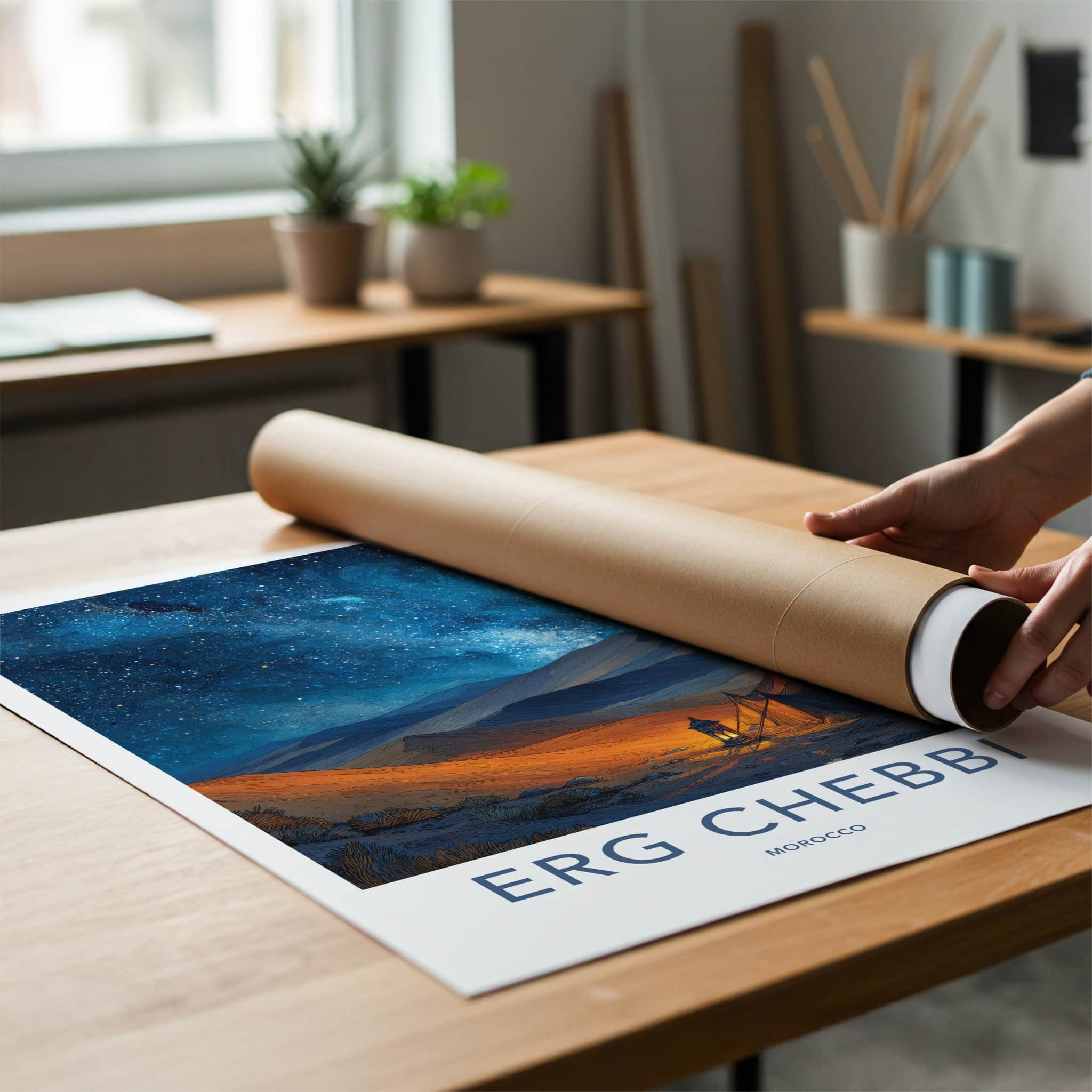 Erg Chebbi Poster - Morocco Travel Art - Desert Camp Night Gallery Art