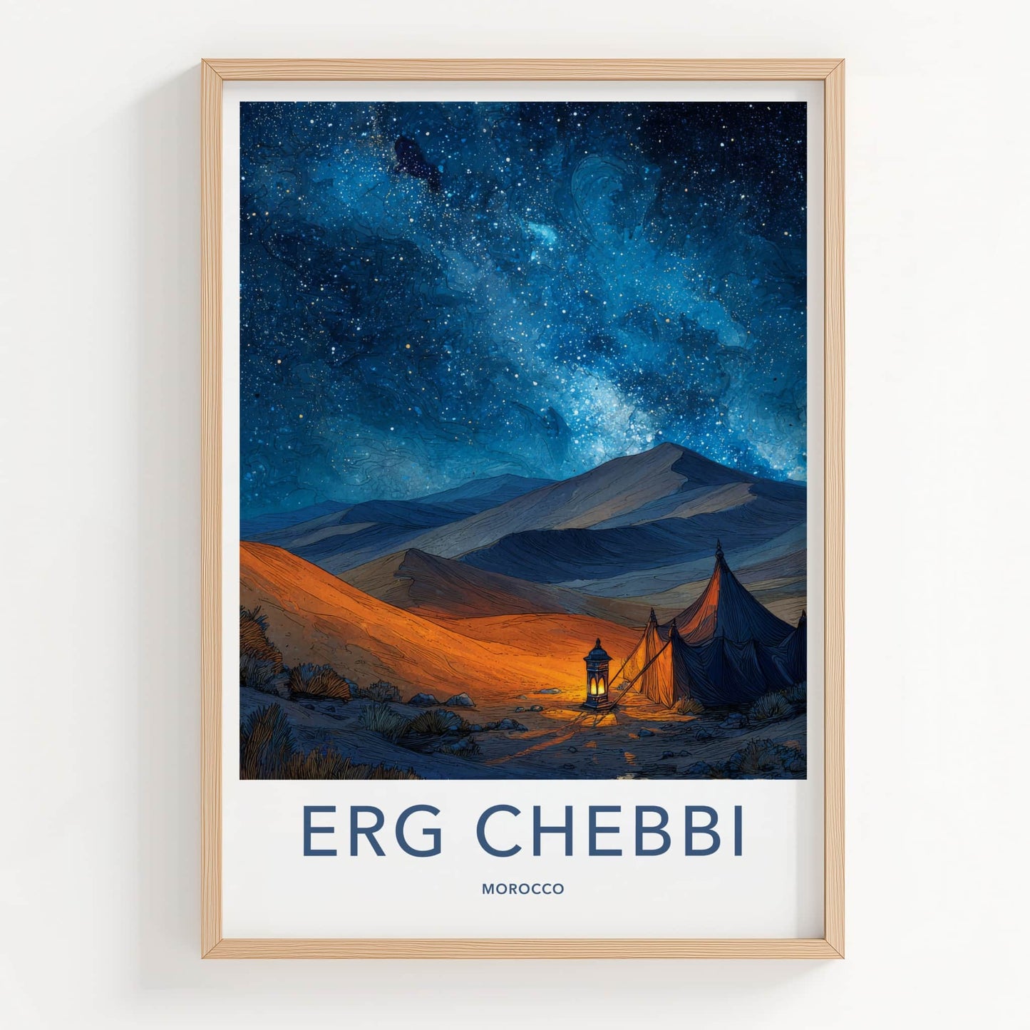 Erg Chebbi Poster - Morocco Travel Art - Desert Camp Night Gallery Art