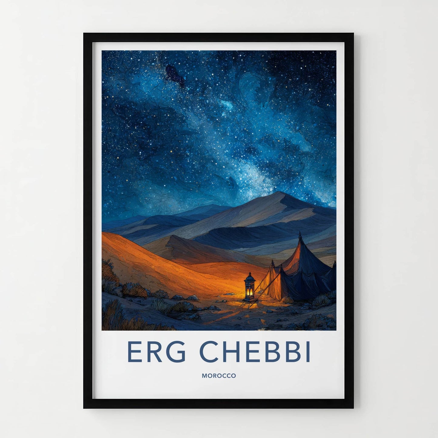 Erg Chebbi Poster - Morocco Travel Art - Desert Camp Night Gallery Art