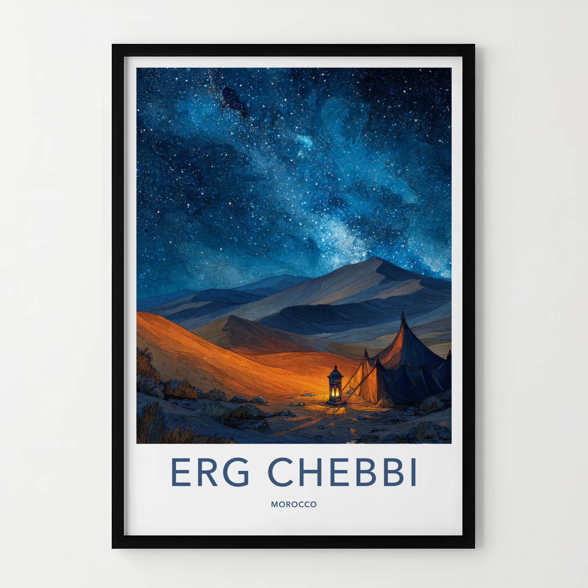 Erg Chebbi Poster - Morocco Travel Art - Desert Camp Night Gallery Art