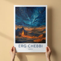 Erg Chebbi Poster - Morocco Travel Art - Starry Desert Camp Home Decor