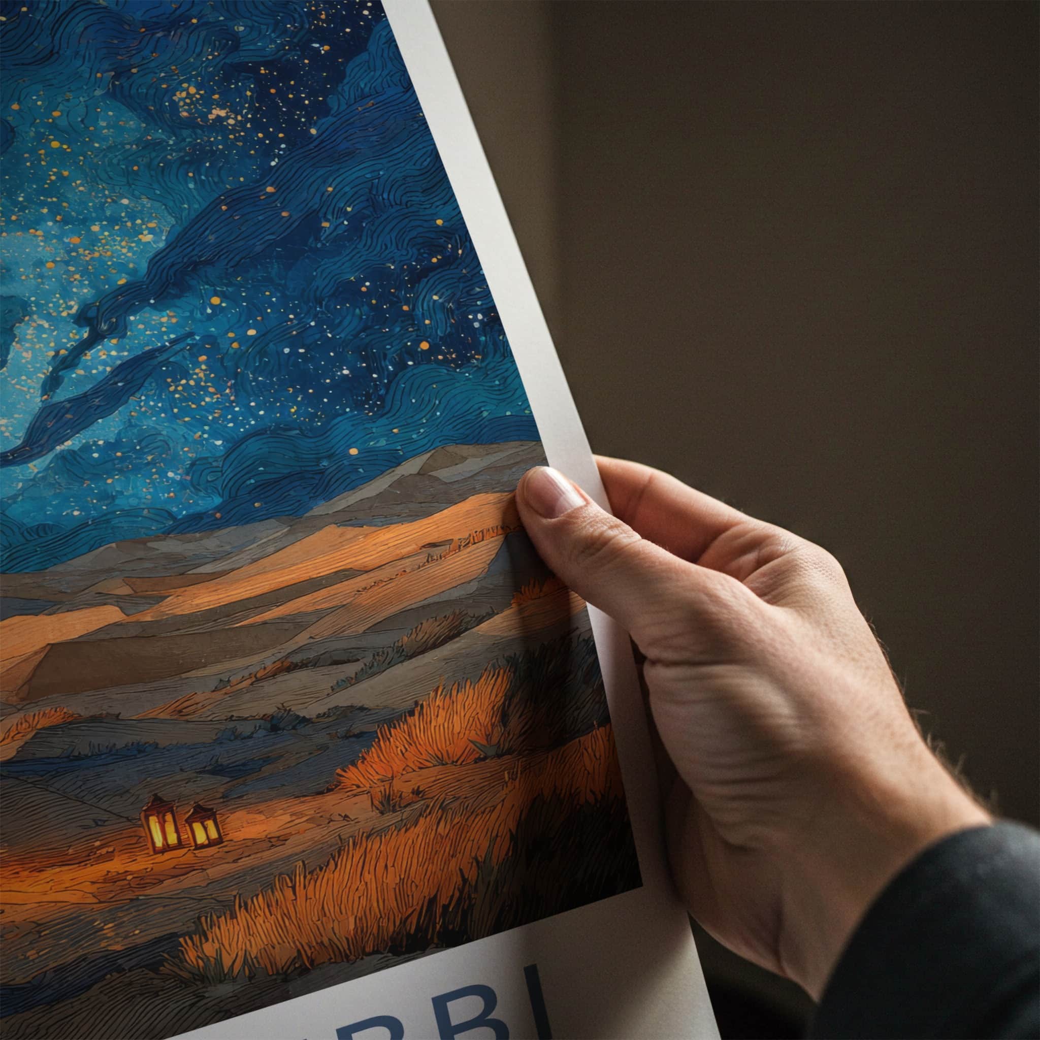 Erg Chebbi Poster - Morocco Travel Art - Starry Desert Camp Home Decor