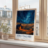 Erg Chebbi Poster - Morocco Travel Art - Starry Desert Camp Home Decor