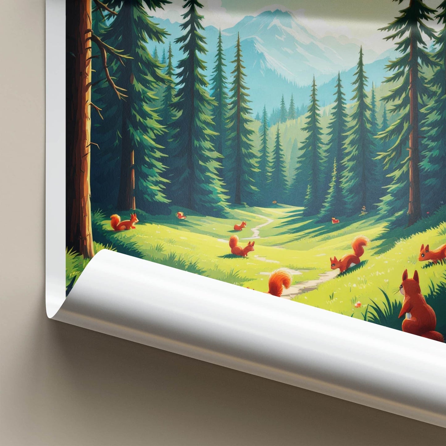 Eryri National Park Poster - Wales Travel Art - Pine trees squirrels Home Decor
