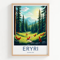 Eryri National Park Poster - Wales Travel Art - Pine trees squirrels Home Decor