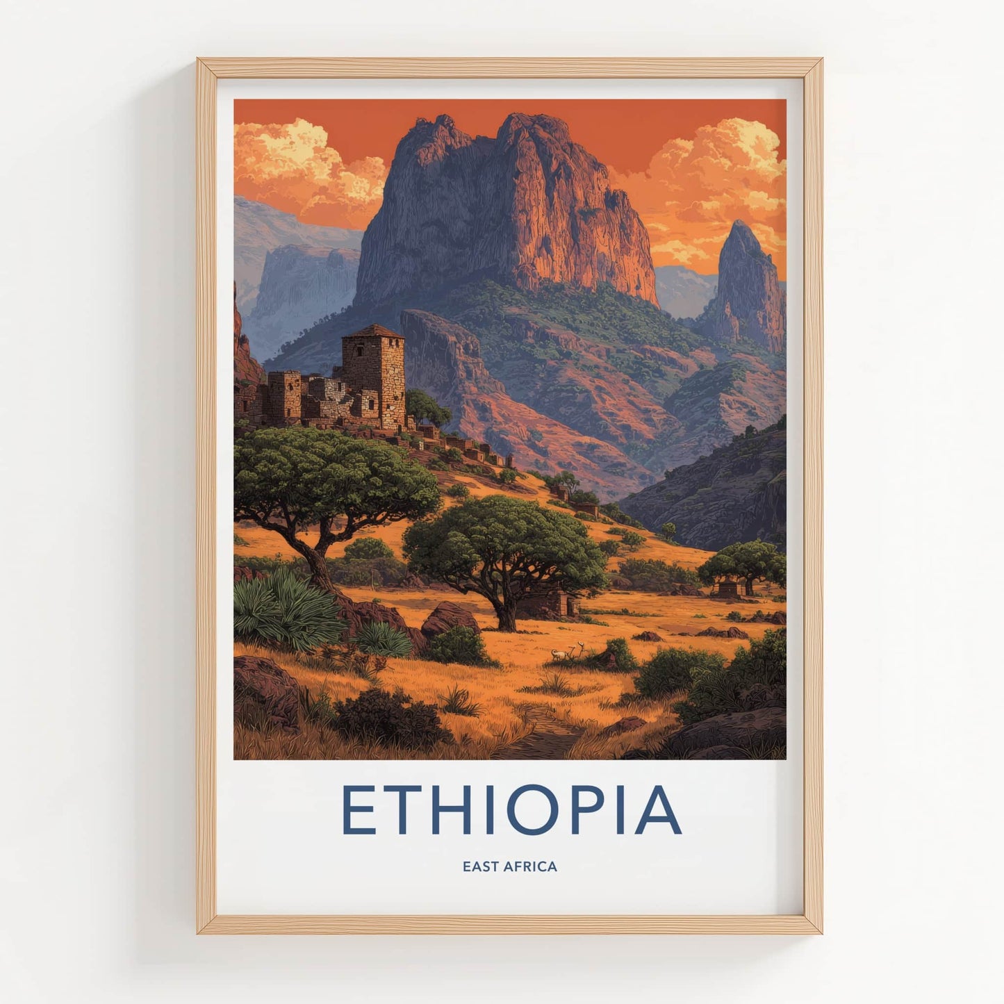 Ethiopia Poster - Africa Art Print - Mountain Village Sunset Gallery Art