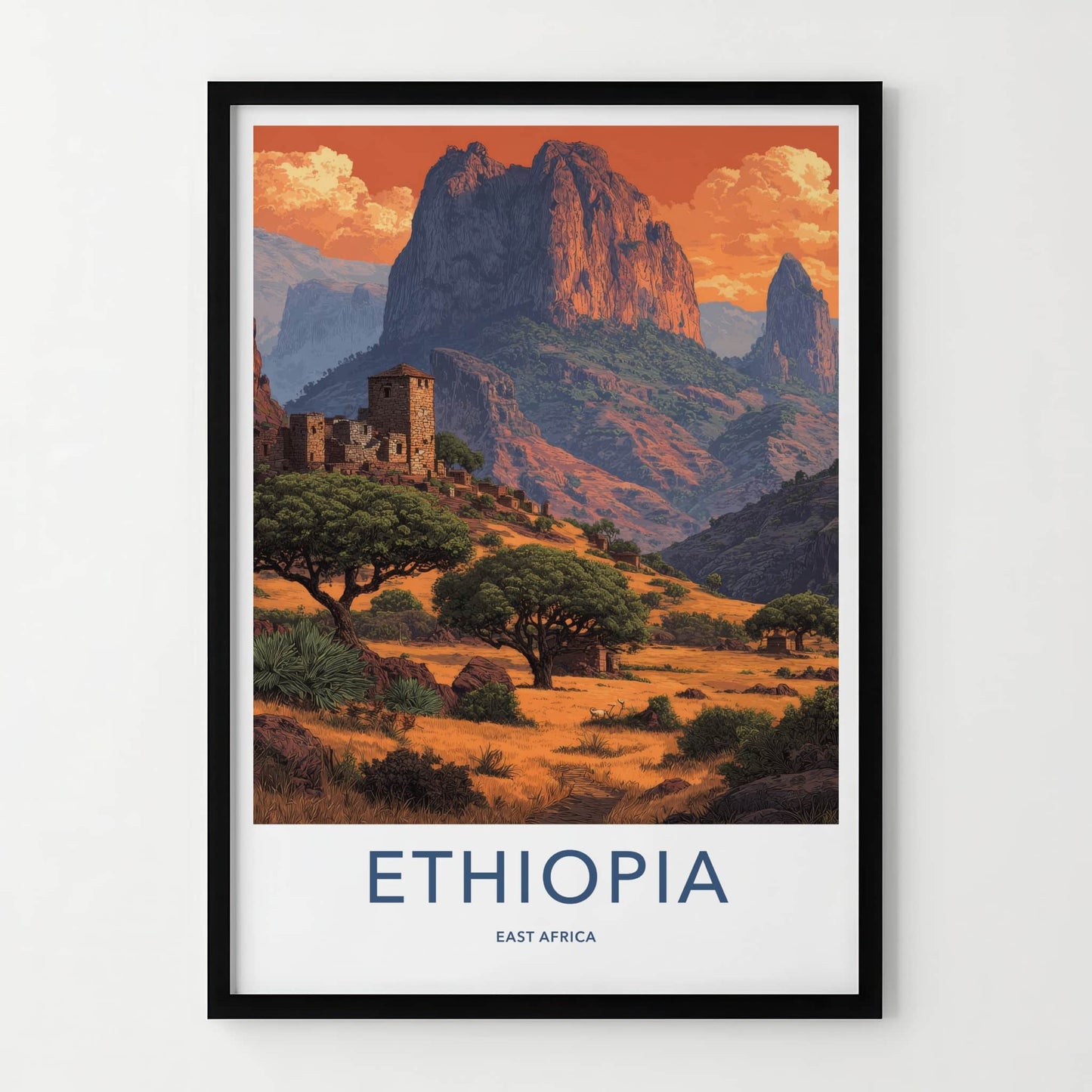 Ethiopia Poster - Africa Art Print - Mountain Village Sunset Gallery Art