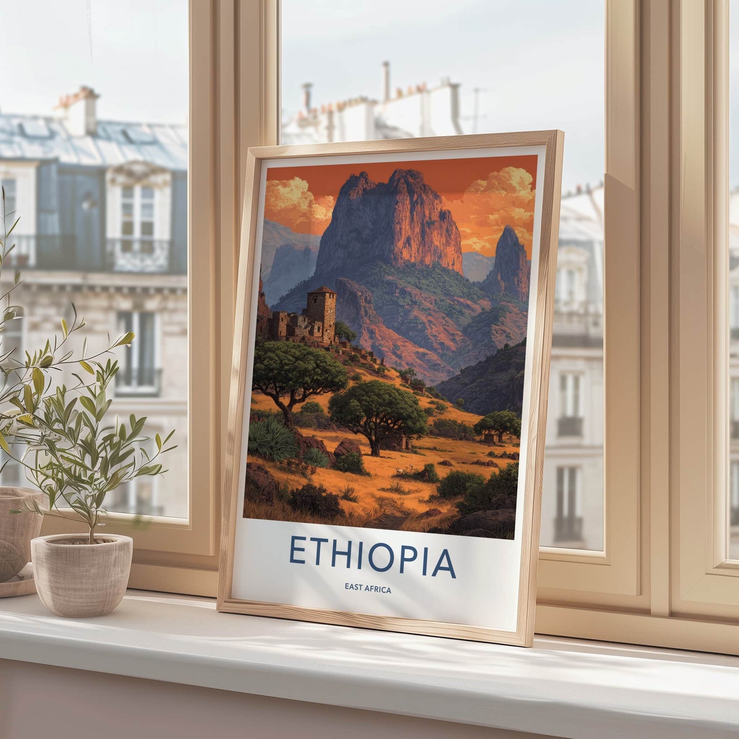Ethiopia Poster - Africa Art Print - Mountain Village Sunset Gallery Art