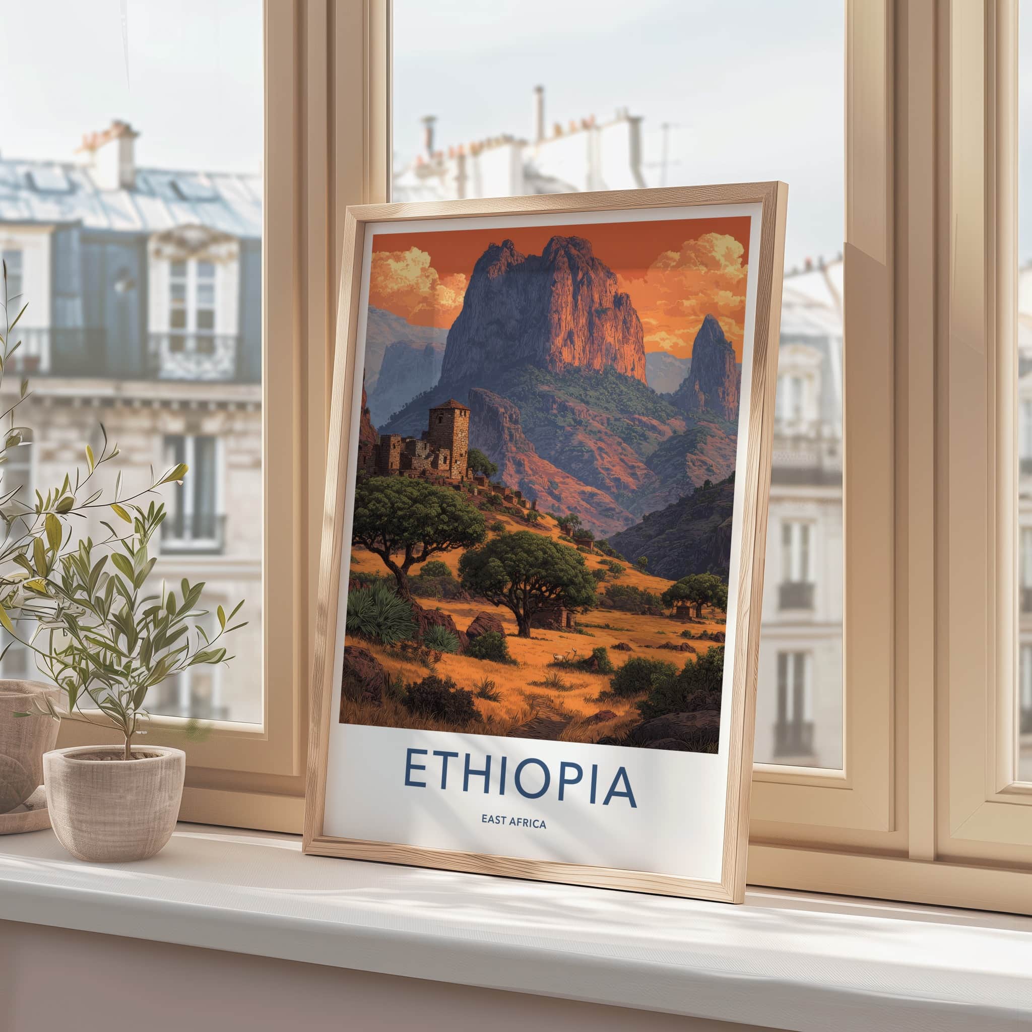 Ethiopia Poster - Africa Art Print - Mountain Village Sunset Gallery Art
