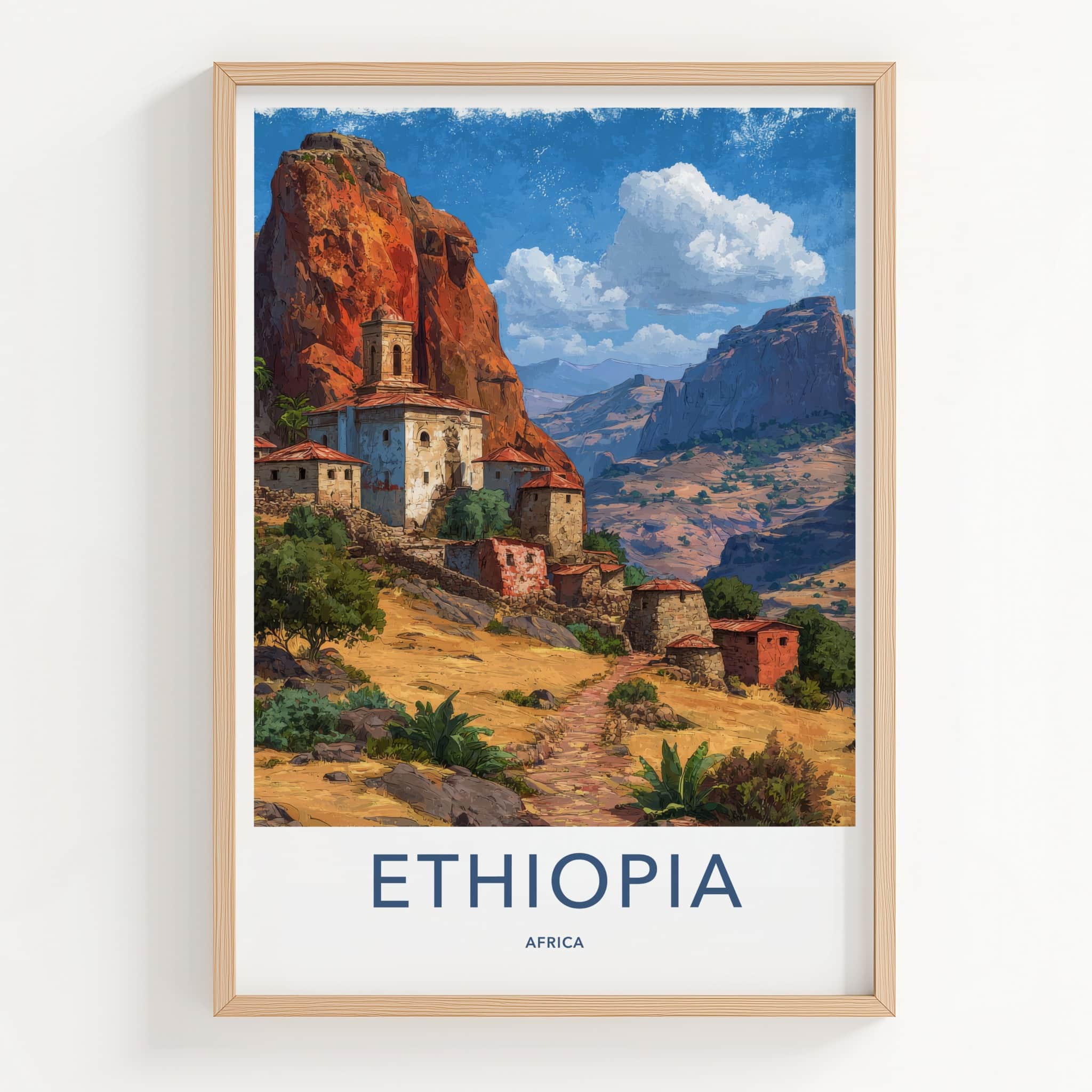Ethiopia Poster - Africa Travel Art - Ancient Cliffside Village Home Decor