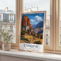 Ethiopia Poster - Africa Travel Art - Ancient Cliffside Village Home Decor