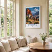 Ethiopia Poster - Africa Travel Art - Ancient Cliffside Village Home Decor