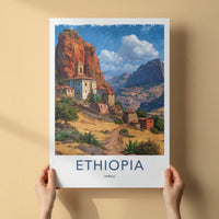 Ethiopia Poster - Africa Travel Art - Ancient Cliffside Village Home Decor