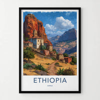 Ethiopia Poster - Africa Travel Art - Ancient Cliffside Village Home Decor