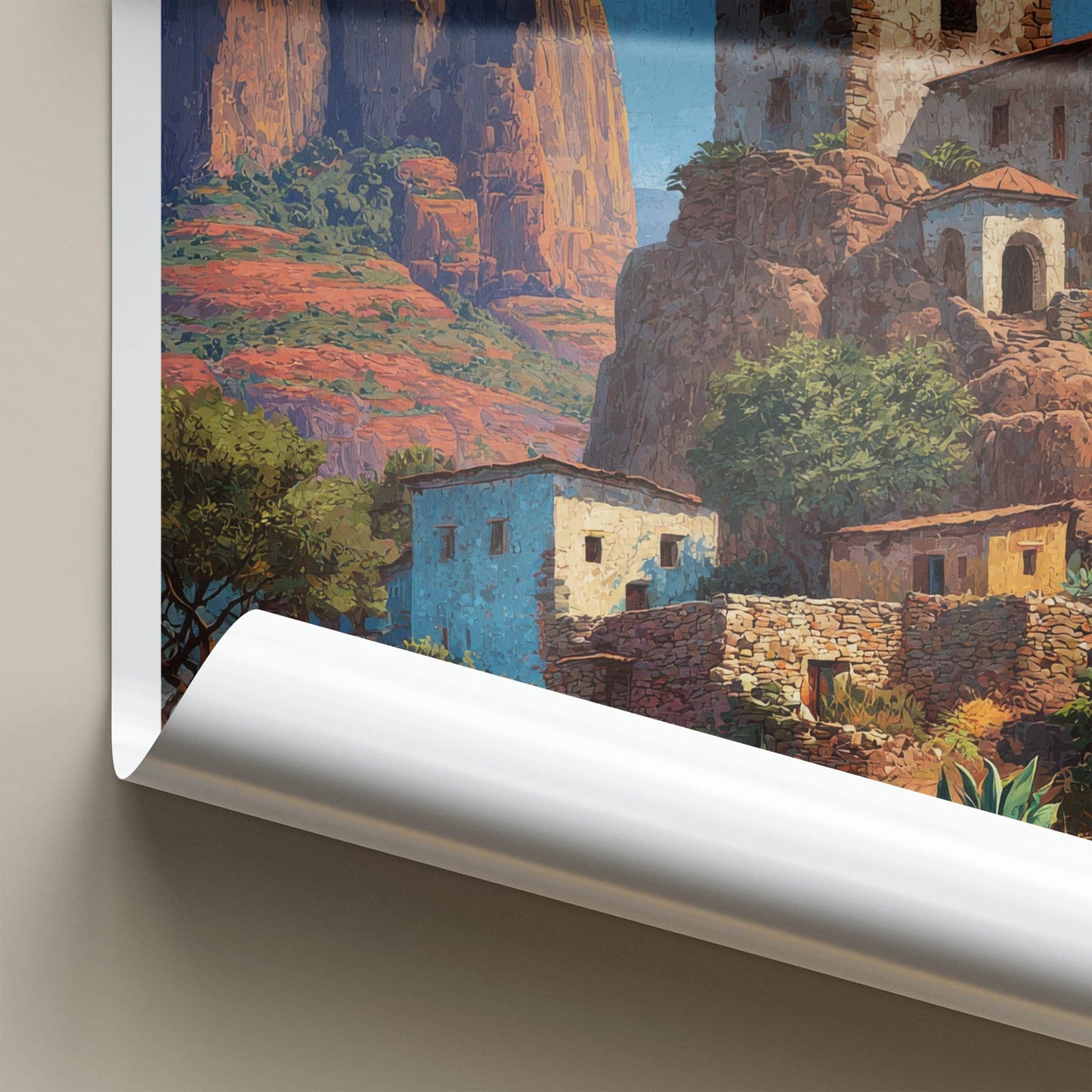 Ethiopia Poster - Africa Travel Art - Ancient Cliffside Village Wall Decor