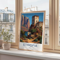 Ethiopia Poster - Africa Travel Art - Ancient Cliffside Village Wall Decor
