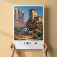 Ethiopia Poster - Africa Travel Art - Ancient Cliffside Village Wall Decor