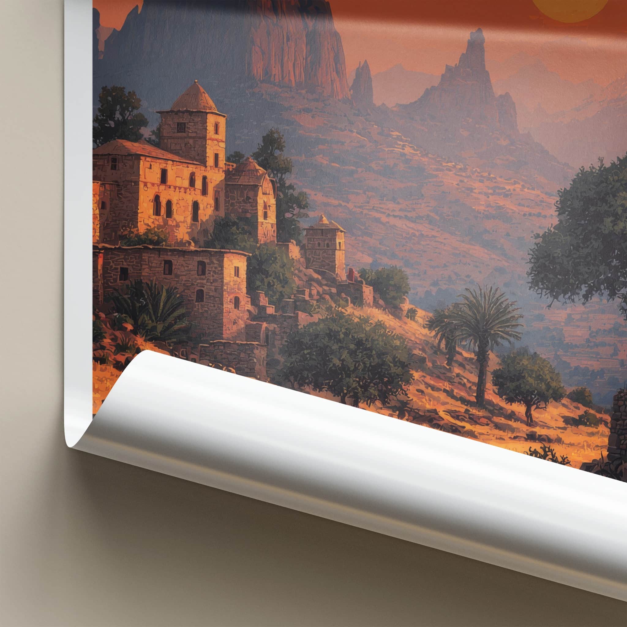 Ethiopia Poster - Africa Travel Art - Ancient Village Sunset Home Decor