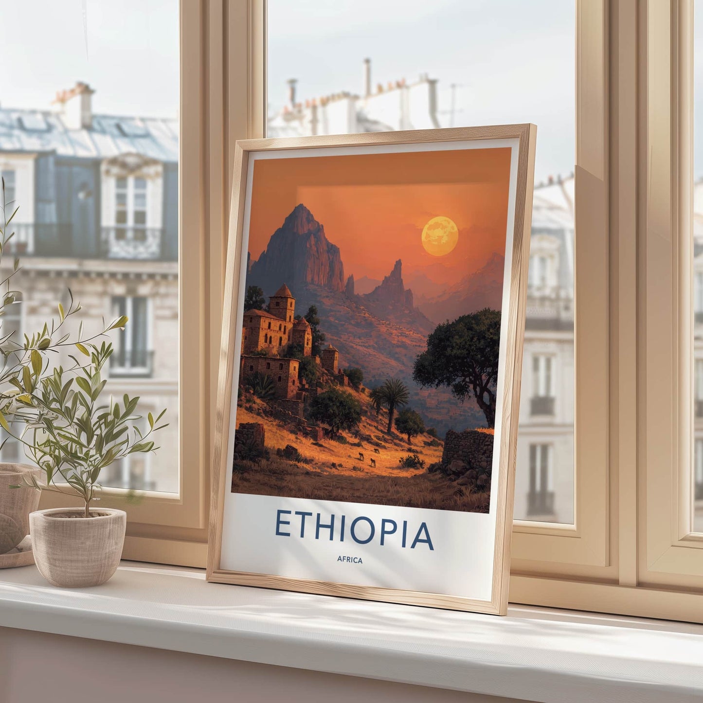 Ethiopia Poster - Africa Travel Art - Ancient Village Sunset Home Decor