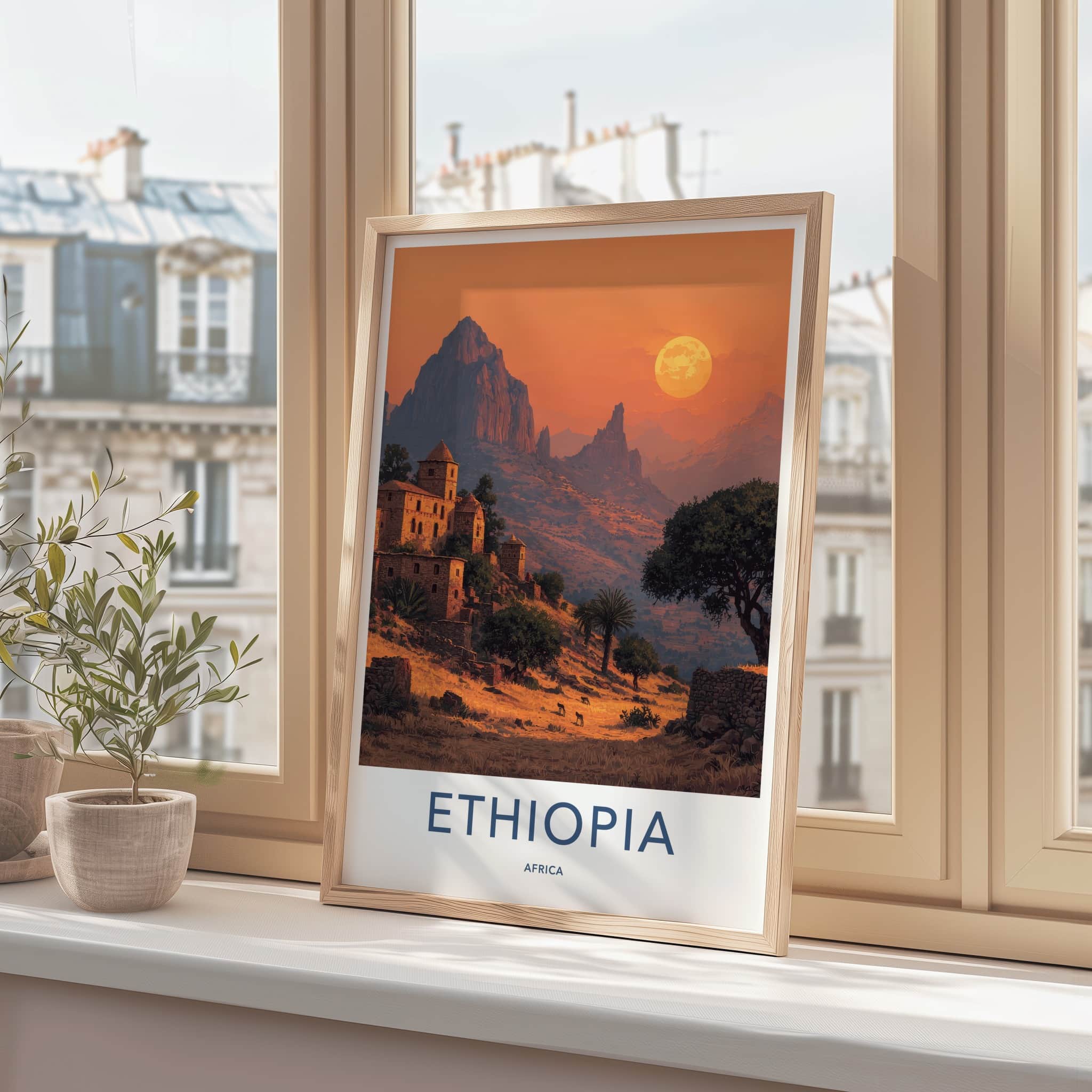 Ethiopia Poster - Africa Travel Art - Ancient Village Sunset Home Decor