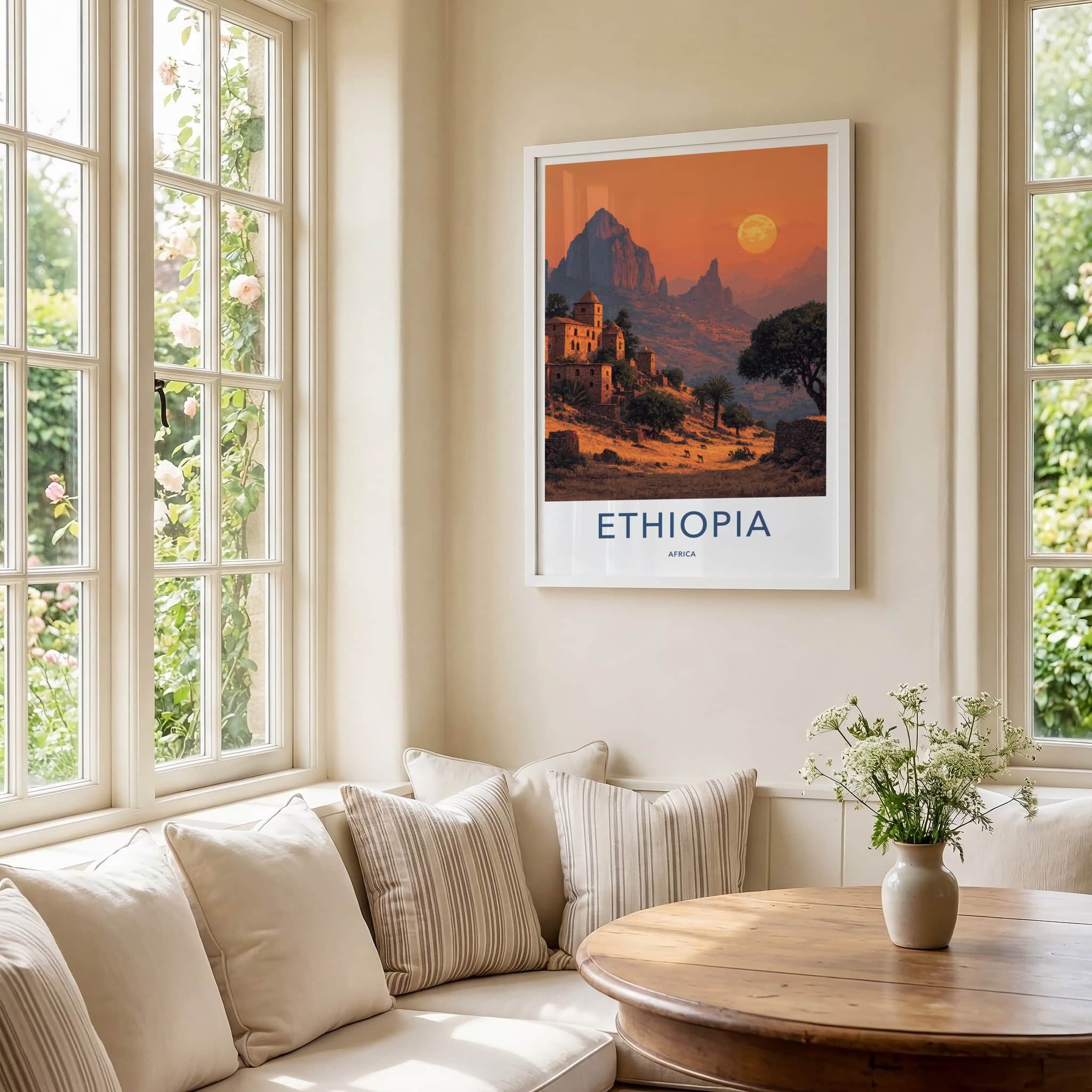 Ethiopia Poster - Africa Travel Art - Ancient Village Sunset Home Decor