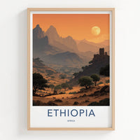 Ethiopia Poster - Africa Travel Art - Moonlit Highland Village Home Decor