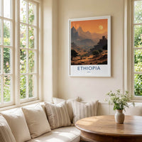 Ethiopia Poster - Africa Travel Art - Moonlit Highland Village Home Decor