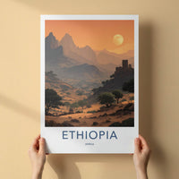 Ethiopia Poster - Africa Travel Art - Moonlit Highland Village Home Decor