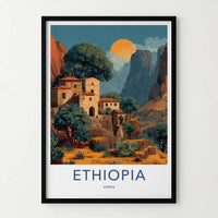 Ethiopia Poster - Africa Travel Art - Mountain Village Sunset Home Decor