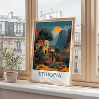 Ethiopia Poster - Africa Travel Art - Mountain Village Sunset Home Decor