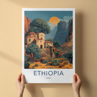 Ethiopia Poster - Africa Travel Art - Mountain Village Sunset Home Decor
