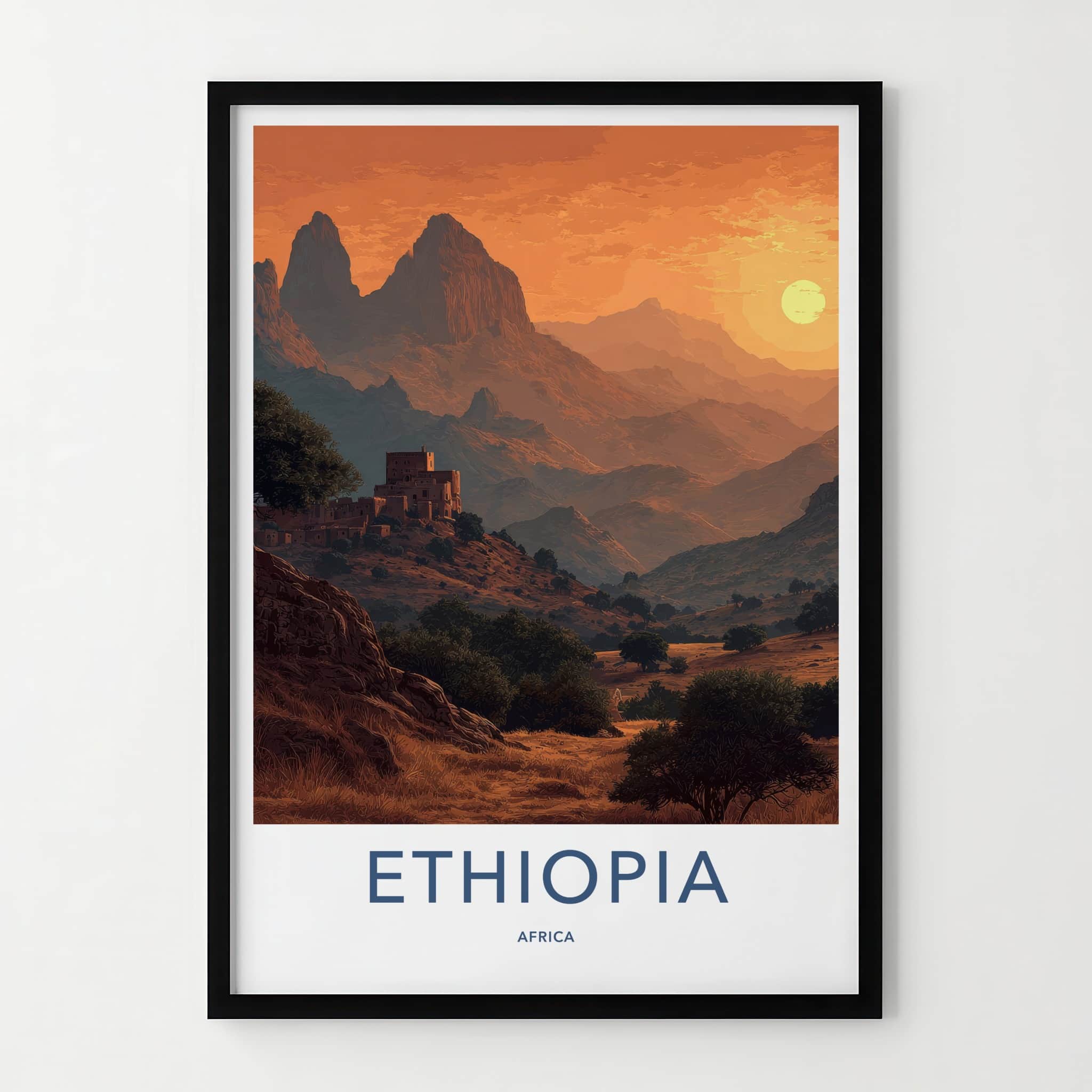 Ethiopia Poster - Africa Wall Art - Ancient Village Sunset Home Decor