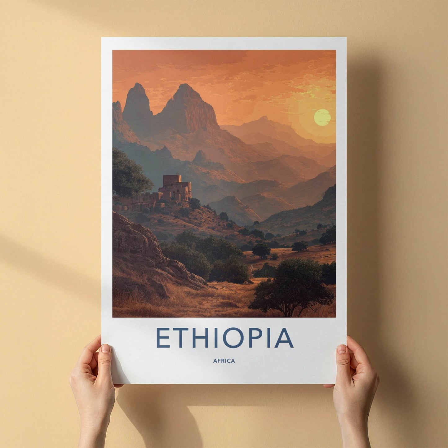 Ethiopia Poster - Africa Wall Art - Ancient Village Sunset Home Decor