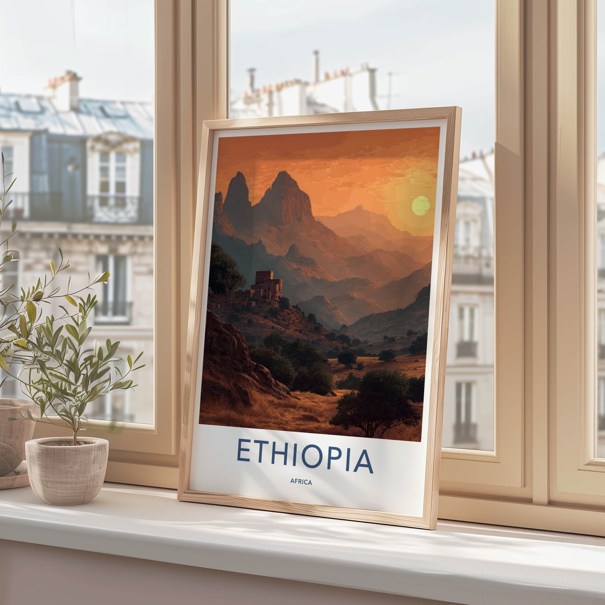 Ethiopia Poster - Africa Wall Art - Ancient Village Sunset Home Decor