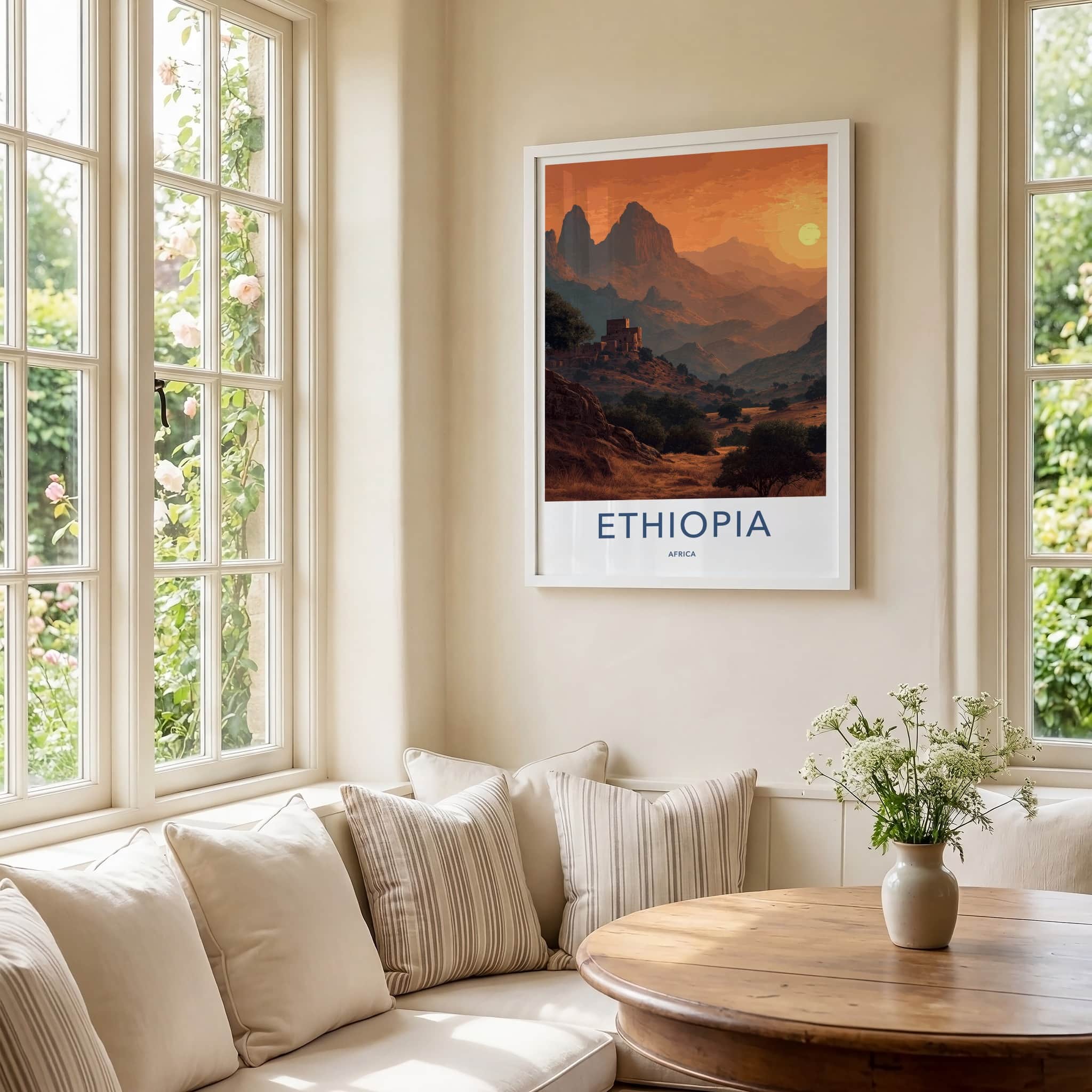 Ethiopia Poster - Africa Wall Art - Ancient Village Sunset Home Decor