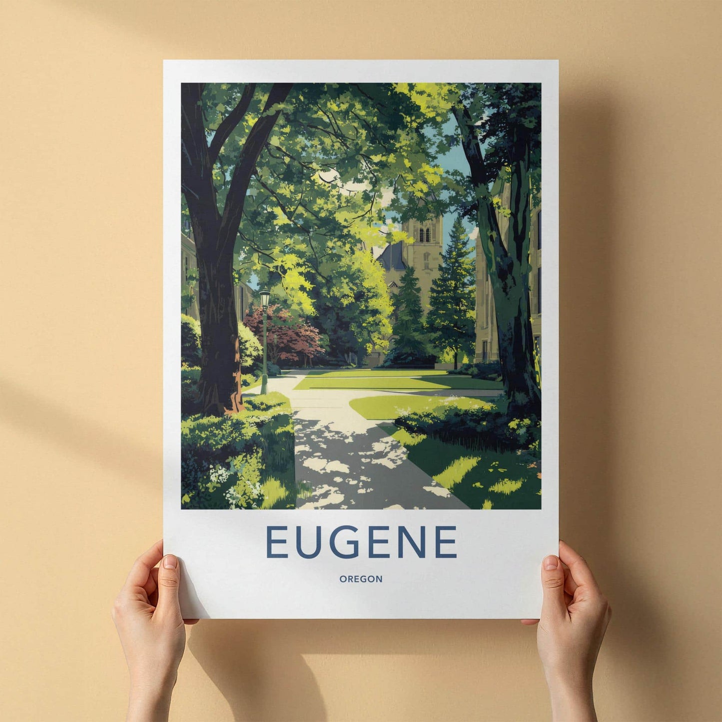 Eugene Poster - Oregon Wall Art - Shaded Campus Path Home Decor