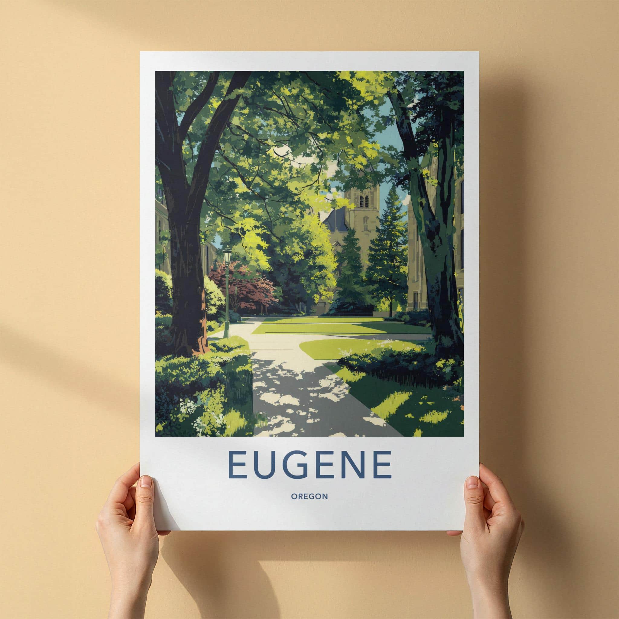 Eugene Poster - Oregon Wall Art - Shaded Campus Path Home Decor