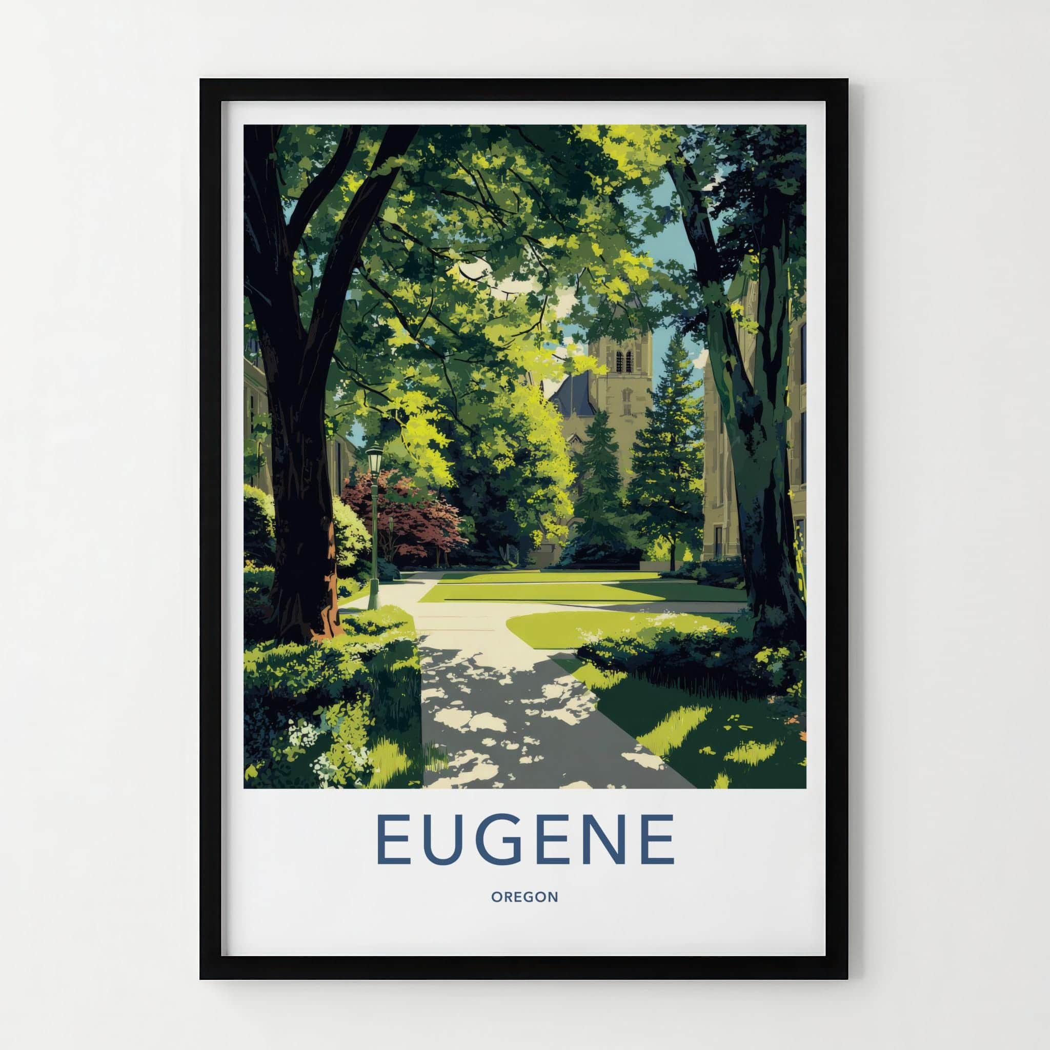 Eugene Poster - Oregon Wall Art - Shaded Campus Path Home Decor