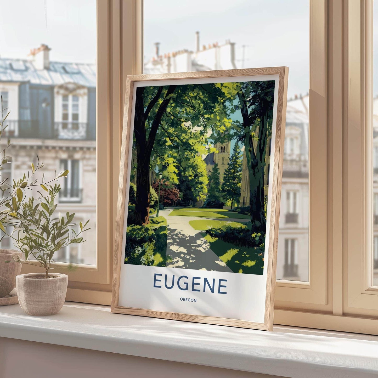 Eugene Poster - Oregon Wall Art - Shaded Campus Path Home Decor