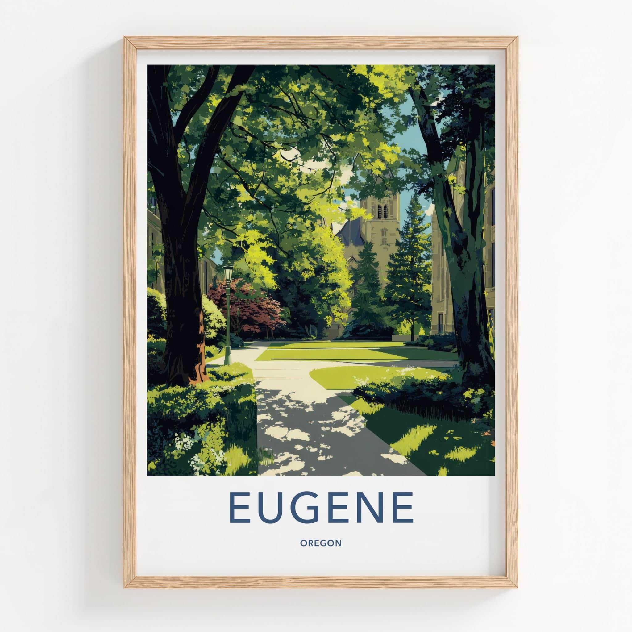 Eugene Poster - Oregon Wall Art - Shaded Campus Path Home Decor
