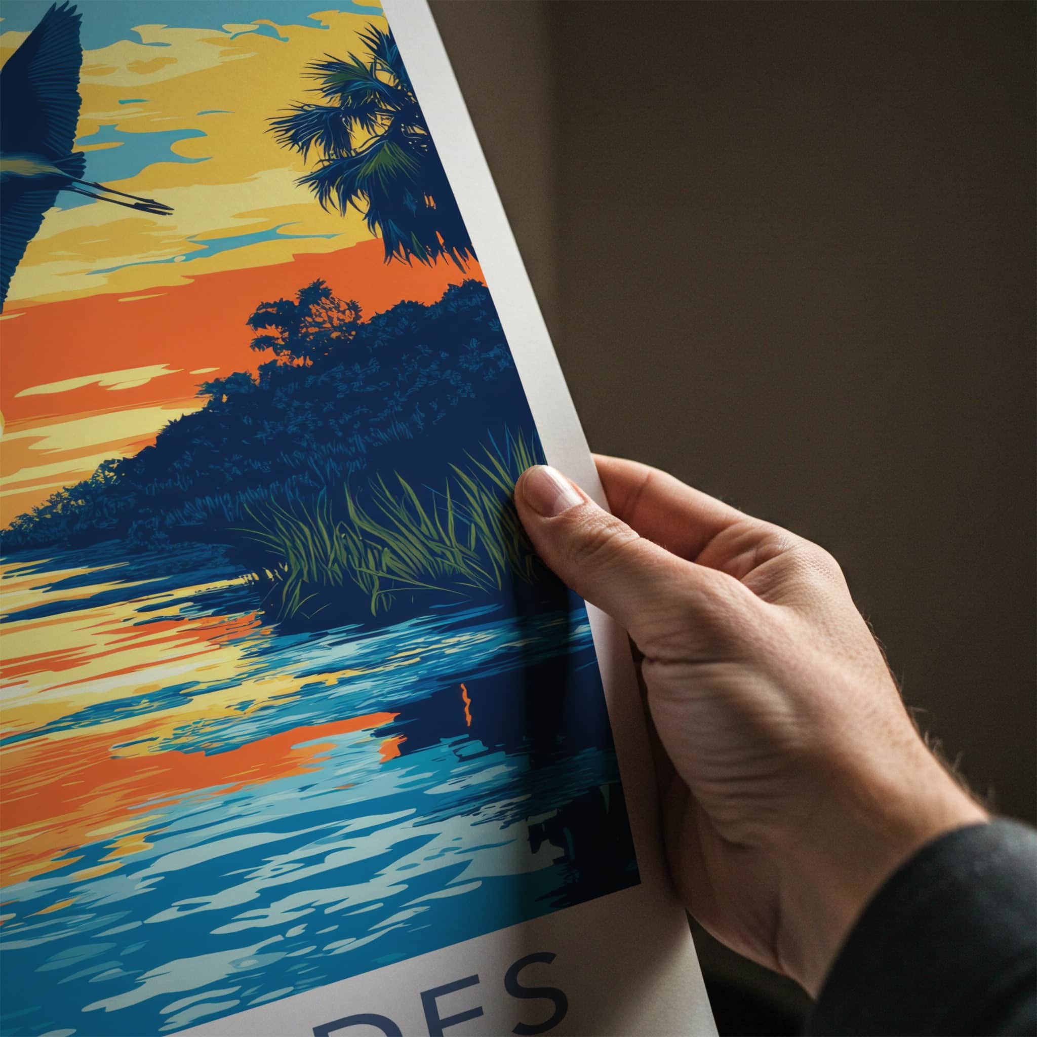 Everglades National Park Poster - Florida Travel Art - Sunset River Heron Home Decor