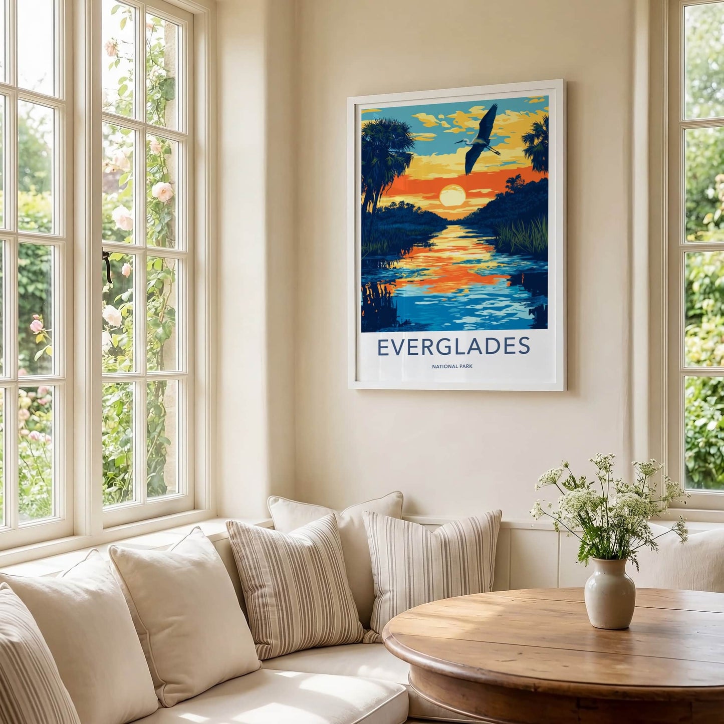 Everglades National Park Poster - Florida Travel Art - Sunset River Heron Home Decor