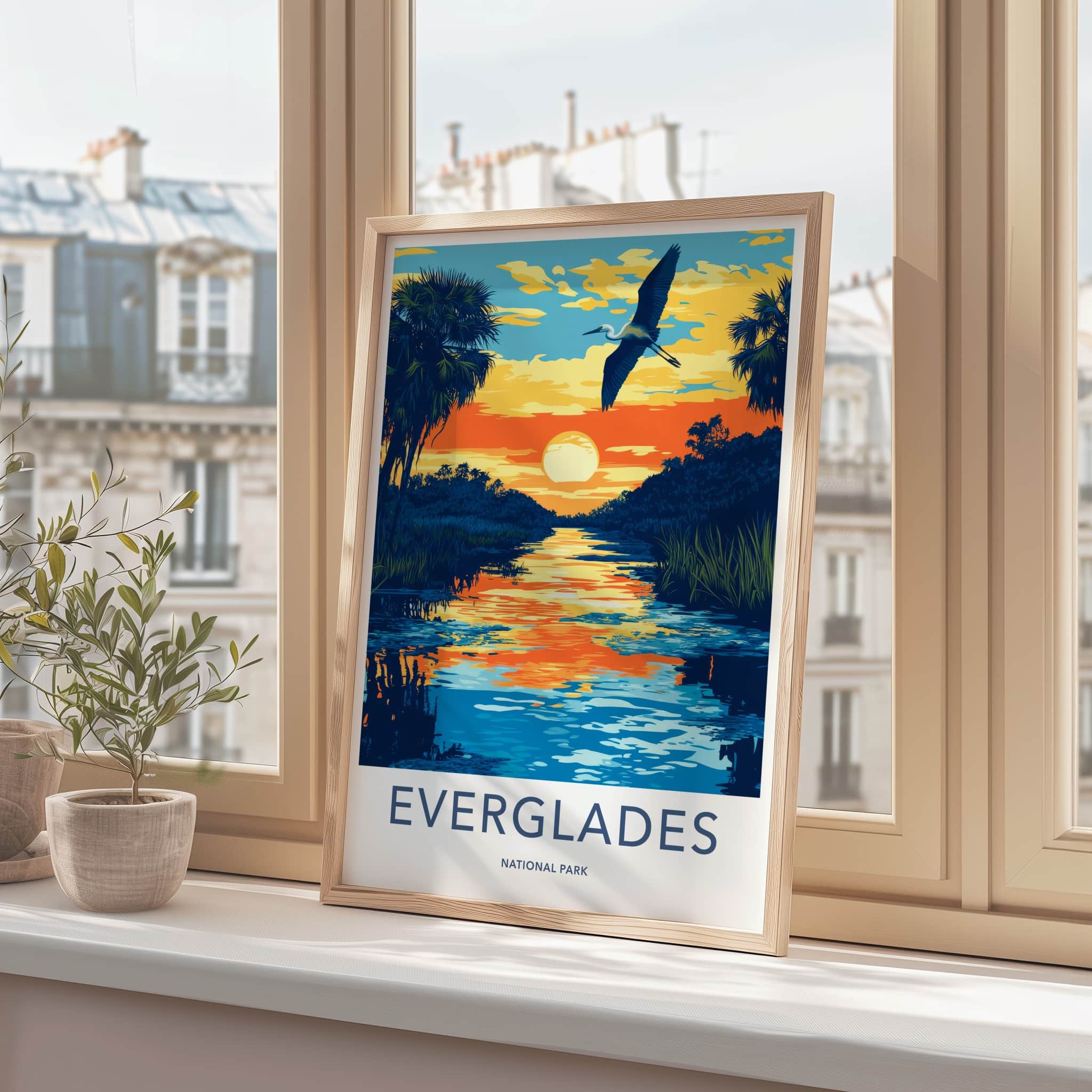 Everglades National Park Poster - Florida Travel Art - Sunset River Heron Home Decor