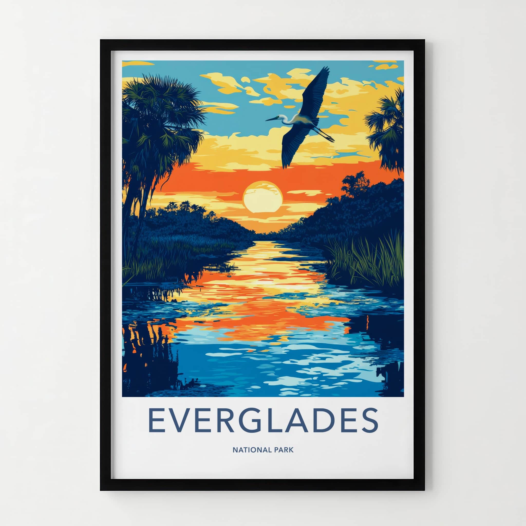 Everglades National Park Poster - Florida Travel Art - Sunset River Heron Home Decor