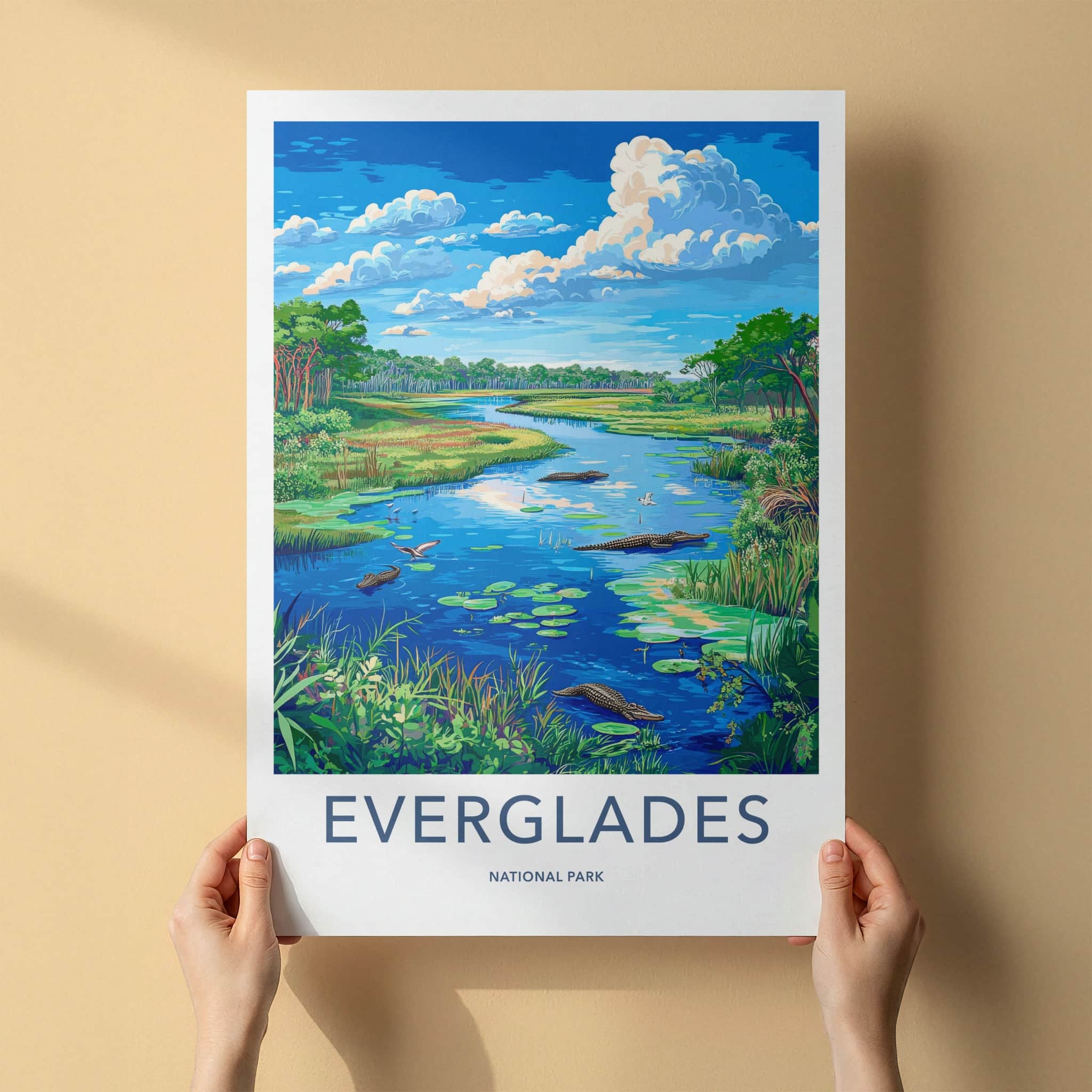 Everglades Poster - Florida Travel Art - Alligator River Wetland Home Decor