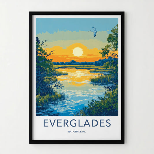 Everglades Poster - Florida Travel Art - Vibrant Marsh Sunset Home Decor