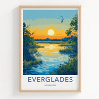 Everglades Poster - Florida Travel Art - Vibrant Marsh Sunset Home Decor